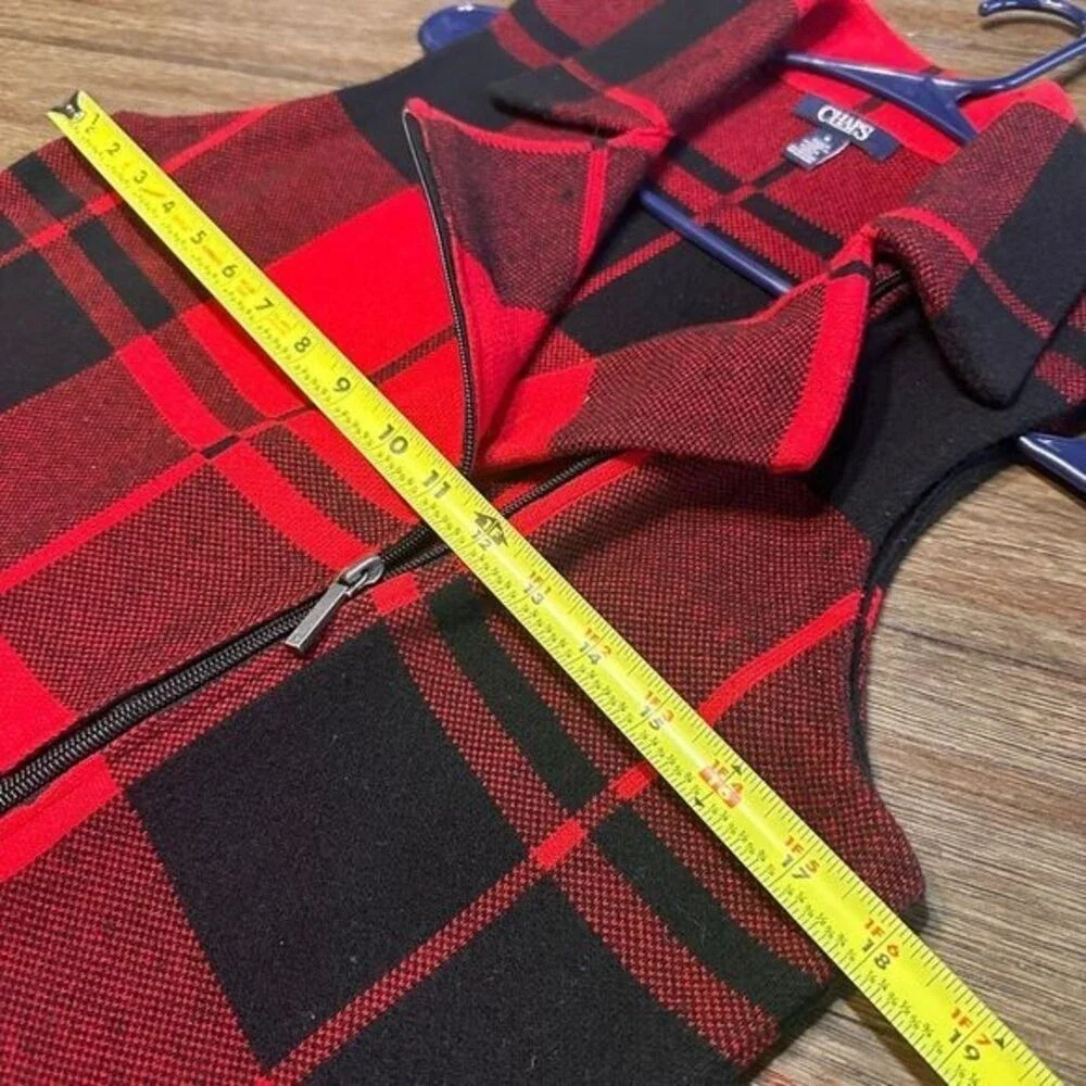 Chaps Red Black Buffalo Plaid Zip Front Sweater Vest Sleeveless Winter Womens  M